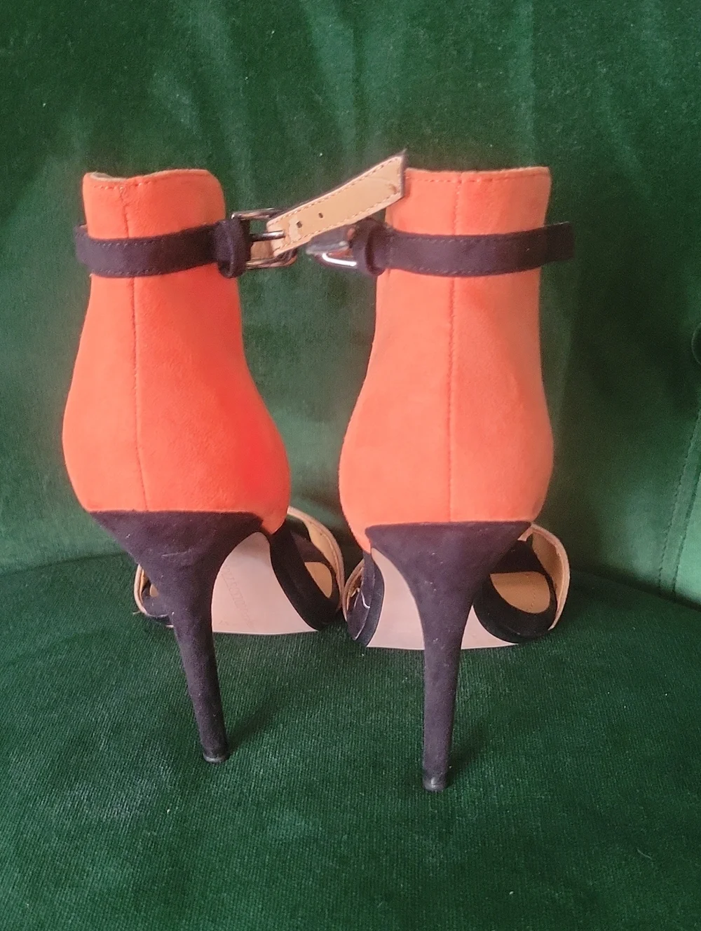 NEW Zara Colorblock Suede Ankle Strap Stiletto Heels Sandals Orange Black 37 6.5